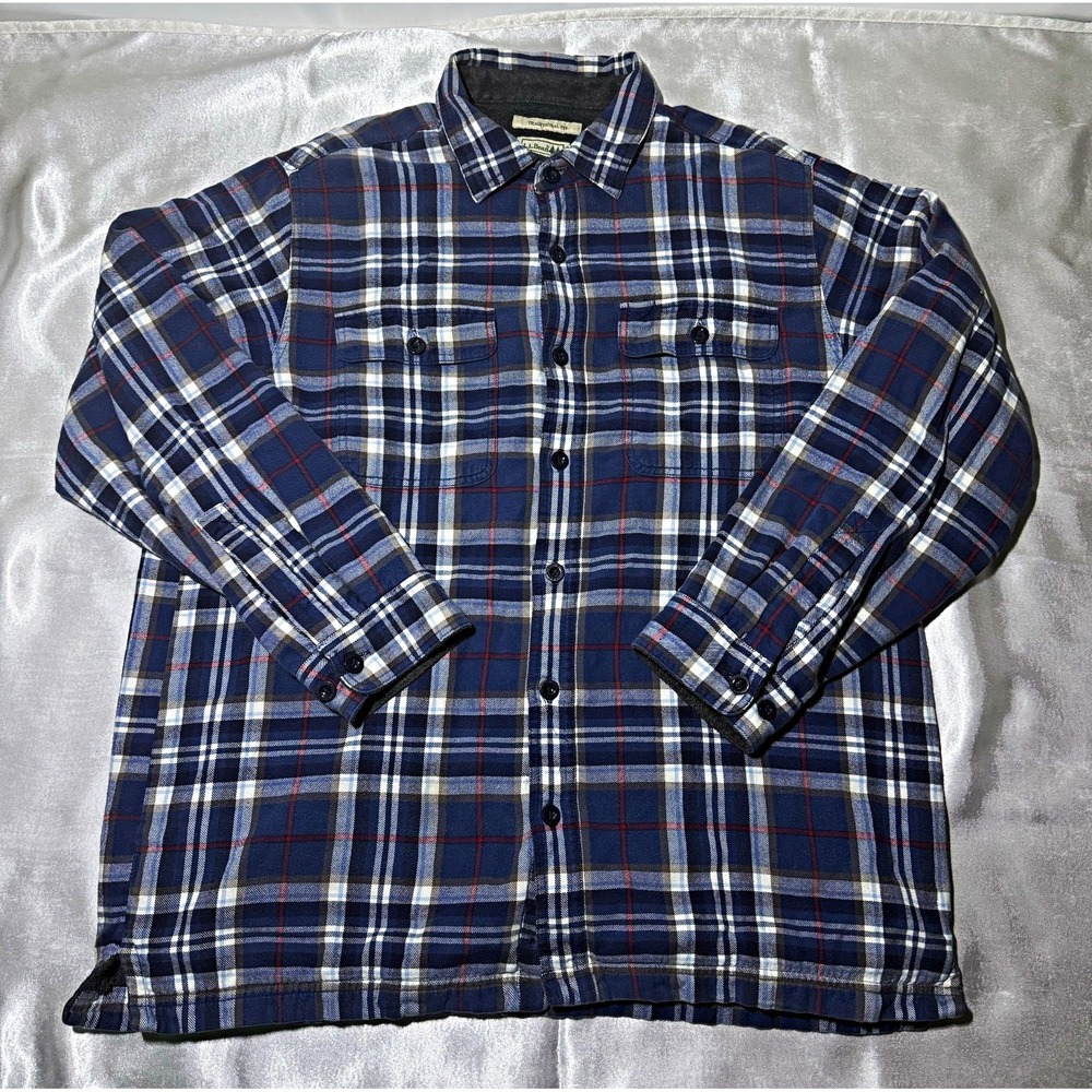 L.L.Bean Men's Traditional Fit Lined Flannel Plaid Button-Up Shirt Jacket L
